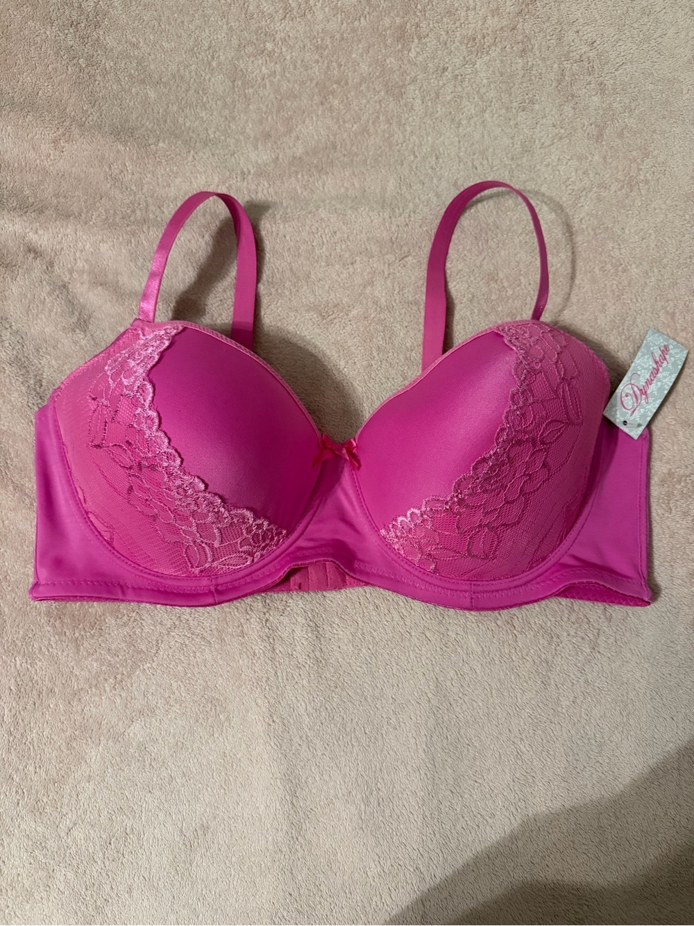 44DD Dynashape Molded Lace-Trim Underwire Bra in Hot Pink (Not Padded)